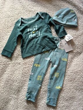 Nike Teal and Light Teal 'Just Do It' Kids Pajama Set with Hat